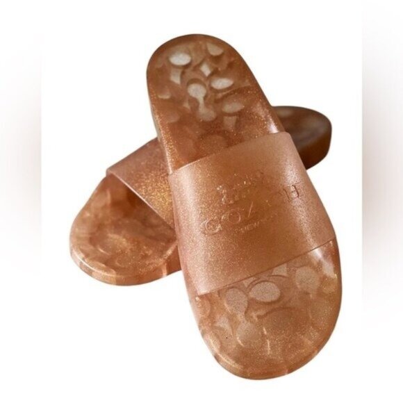 Coach Sparkling Ulyssa Gold Slide Sandals Size 7 - Picture 1 of 8